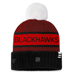 Chicago Blackhawks Fanatics Women's Authentic Pro Rink Cuffed Knit Hat with Pom - Black/Red | US 200000792