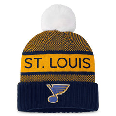St. Louis Blues Fanatics Women's Authentic Pro Rink Cuffed Knit Hat with Pom - Navy/Gold | US 200000868