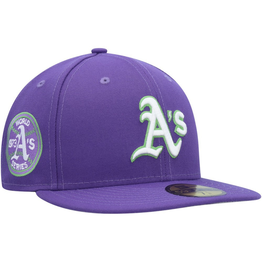Athletics New Era Lime Side Patch 59FIFTY Fitted Hat - Purple Hats