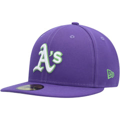 Athletics New Era Lime Side Patch 59FIFTY Fitted Hat - Purple Hats