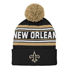 New Orleans Saints Youth Jacquard Cuffed Knit Hat with Pom - Black Hats
