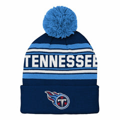 Tennessee Titans Youth Jacquard Cuffed Knit Hat with Pom - Navy Hats