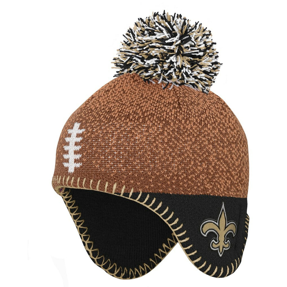 New Orleans Saints Preschool Football Head Knit Hat with Pom - Brown Hats