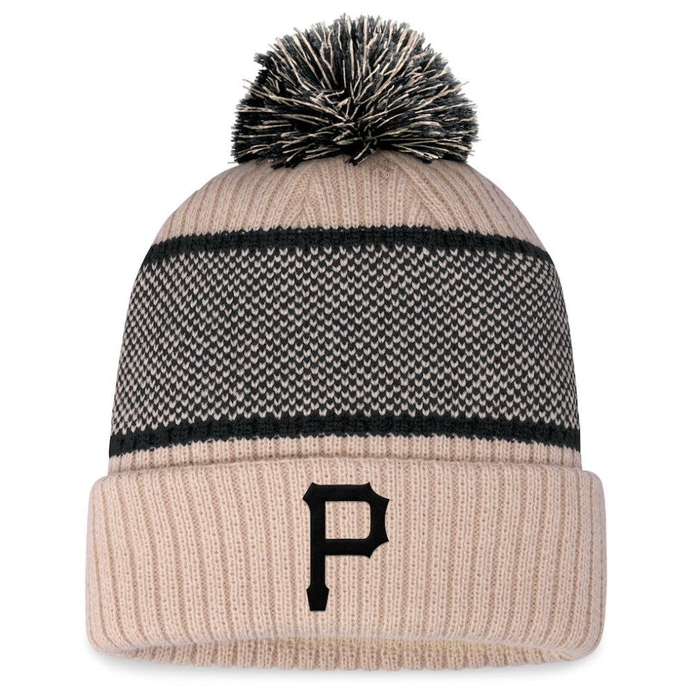 Pittsburgh Pirates Fanatics Women's Cuffed Knit Hat with Pom - Natural/Black Hats