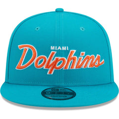 Miami Dolphins New Era Main Script 9FIFTY Snapback Hat - Aqua Hats
