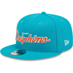 Miami Dolphins New Era Main Script 9FIFTY Snapback Hat - Aqua Hats