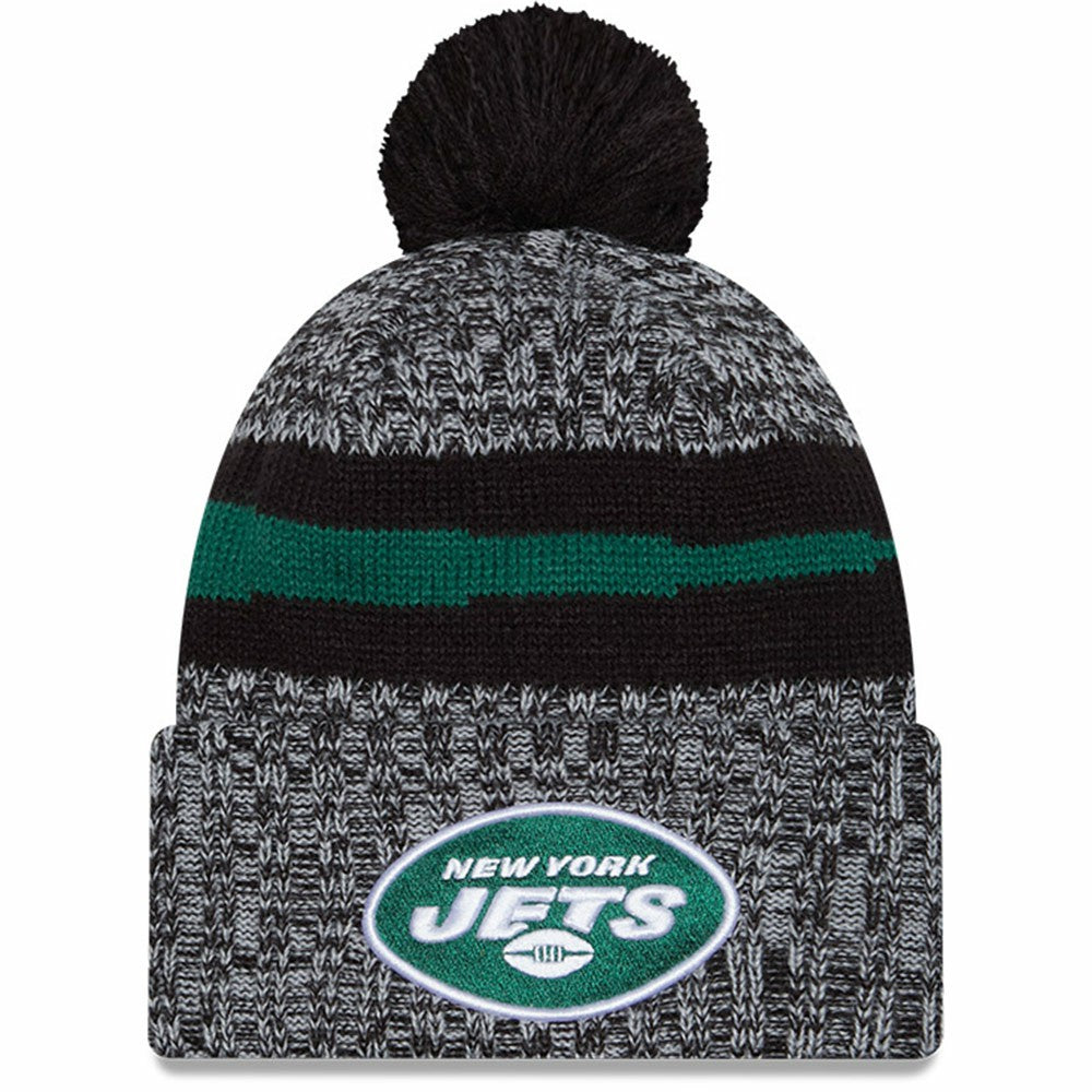 New York Jets New Era 2023 Sideline Cuffed Knit Hat With Pom - Black Hats