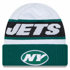 New York Jets New Era 2023 Sideline Tech Cuffed Knit Hat - White/Green Hats