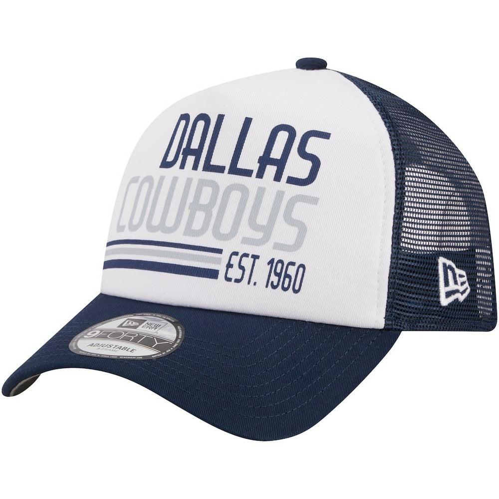 Dallas Cowboys New Era Stacked A-Frame Trucker 9FORTY Adjustable Hat - White/Navy Hats