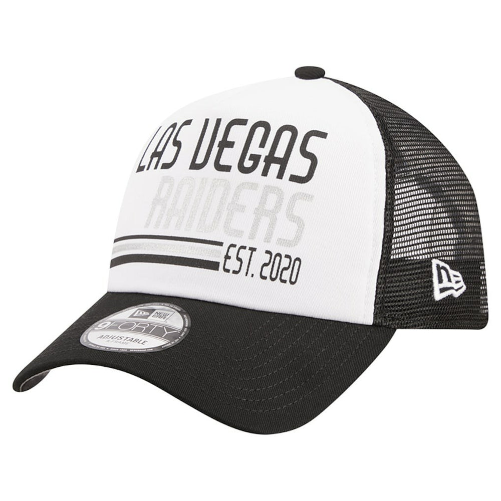 Las Vegas Raiders New Era Stacked A-Frame Trucker 9FORTY Adjustable Hat - White/Black Hats