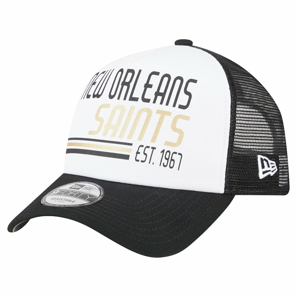 New Orleans Saints New Era Stacked A-Frame Trucker 9FORTY Adjustable Hat - White/Black Hats