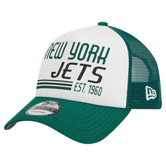 New York Jets New Era Stacked A-Frame Trucker 9FORTY Adjustable Hat - White/Green Hats