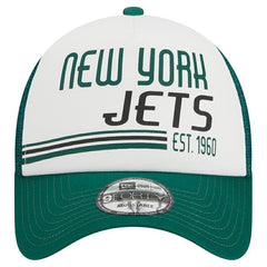 New York Jets New Era Stacked A-Frame Trucker 9FORTY Adjustable Hat - White/Green Hats
