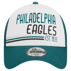 Philadelphia Eagles New Era Stacked A-Frame Trucker 9FORTY Adjustable Hat - White/Midnight Green Hats