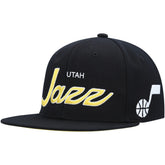 Utah Jazz Hardwood Classics Script 2.0 Snapback Hat Black - Mitchell & Ness