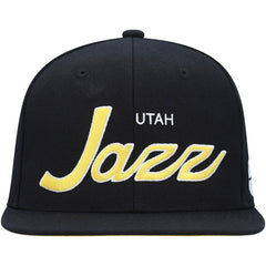 Utah Jazz Hardwood Classics Script 2.0 Snapback Hat Black - Mitchell & Ness