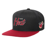 Miami Heat Youth Team Script Snapback Hat Black - Mitchell & Ness
