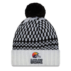 Cleveland Browns New Era Women's 2023 NFL Crucial Catch Cuffed Pom Knit Hat - Black/White Hats