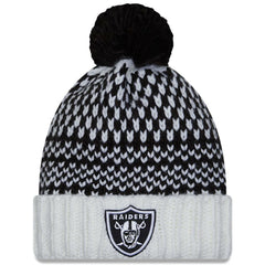 Las Vegas Raiders New Era Women's 2023 NFL Crucial Catch Cuffed Pom Knit Hat - Black/White Hats