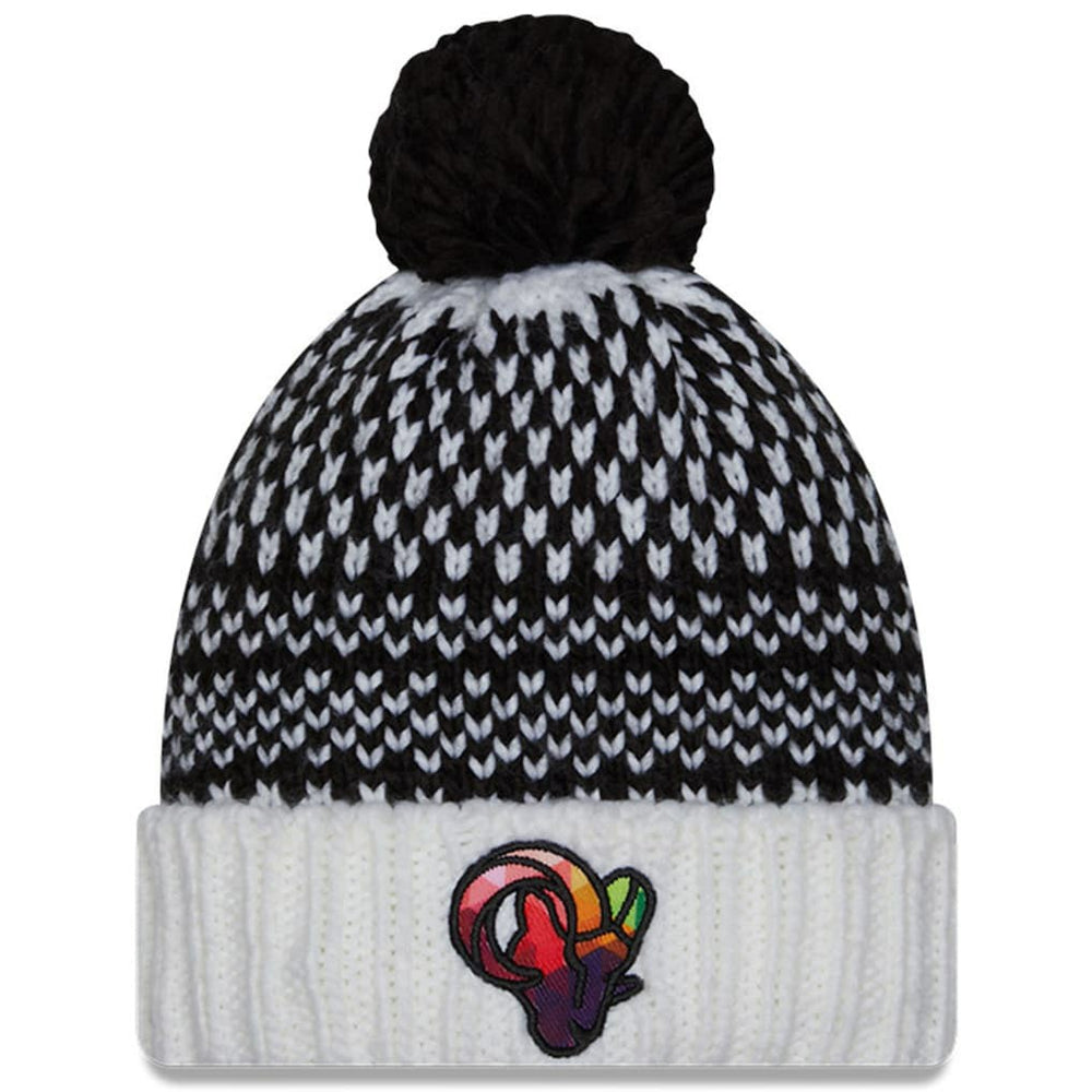 Los Angeles Rams New Era Women's 2023 NFL Crucial Catch Cuffed Pom Knit Hat - Black/White Hats