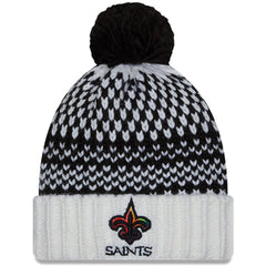 New Orleans Saints New Era Women's 2023 NFL Crucial Catch Cuffed Pom Knit Hat - Black/White Hats