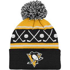 Pittsburgh Penguins Preschool Faceoff Cuffed Knit Hat with Pom - Black | US 200025324