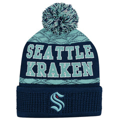 Seattle Kraken Youth Puck Cuffed Knit Hat with Pom - Deep Sea Blue | US 200025340