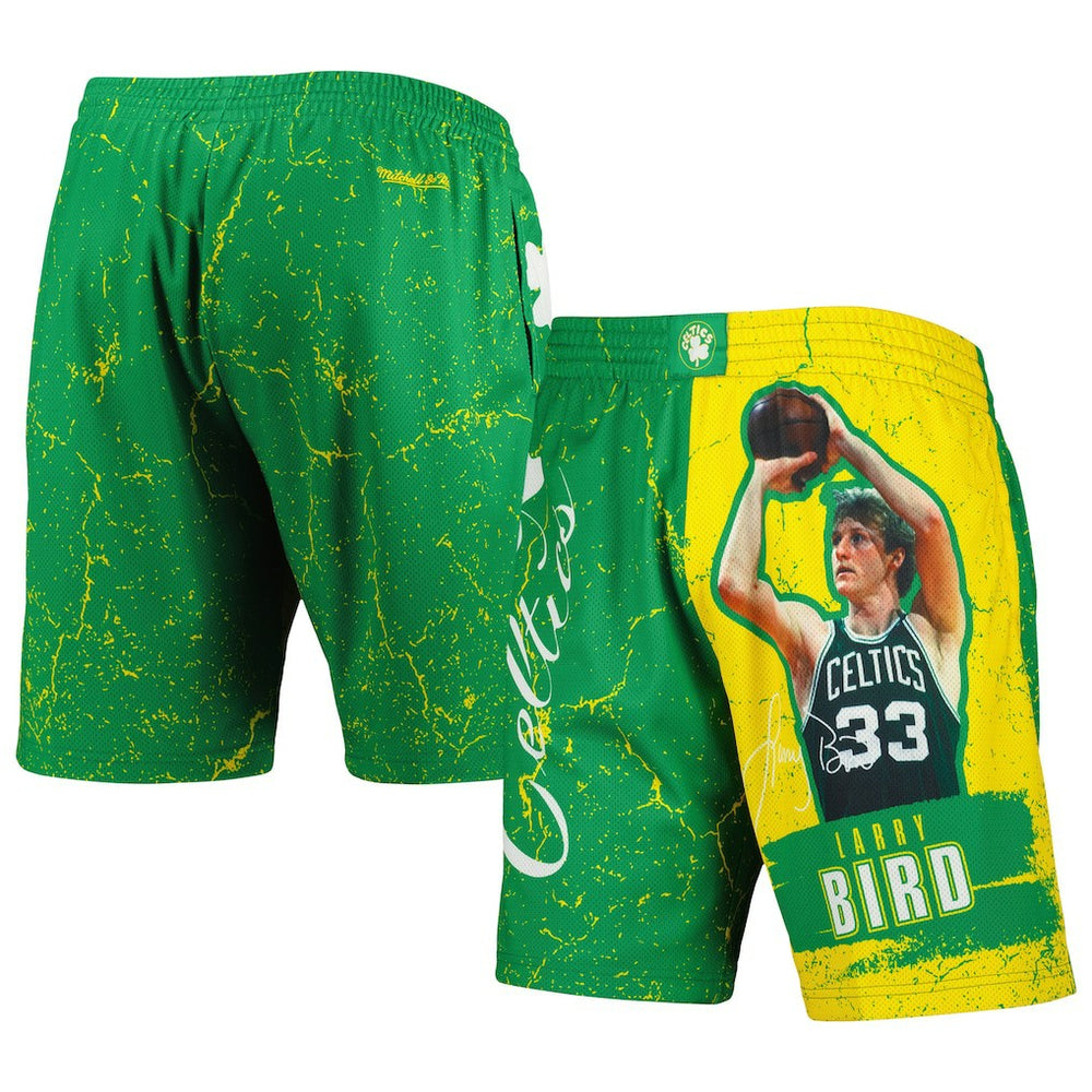 Larry Bird Boston Celtics Hardwood Classics Player Burst Shorts Kelly Green - Mitchell & Ness