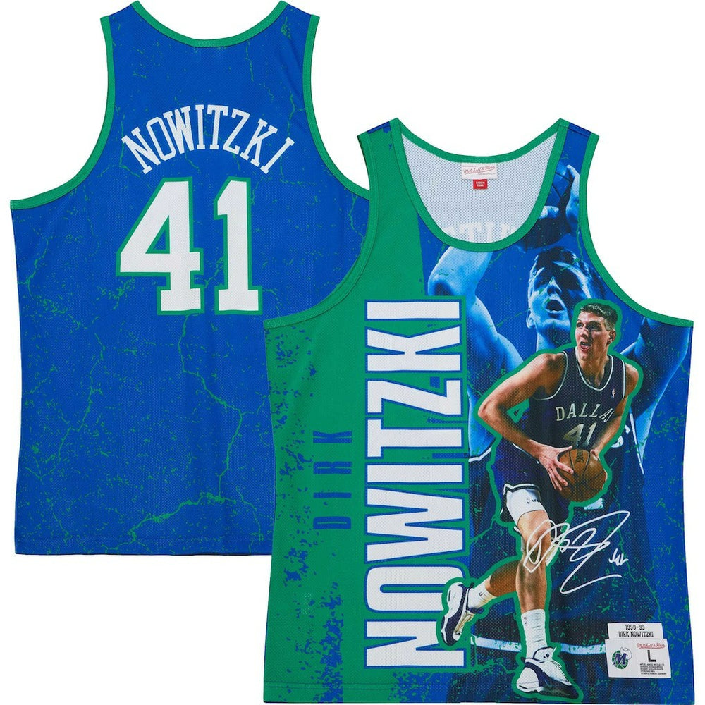 Dirk Nowitzki Dallas Mavericks Hardwood Classics Player Burst Tank Top Blue - Mitchell & Ness