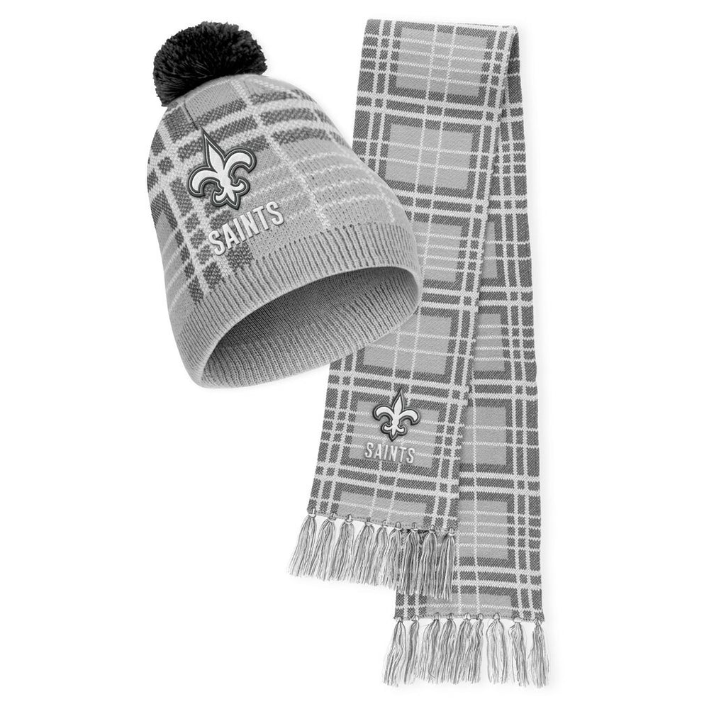 New Orleans Saints WEAR by Erin Andrews Women's Plaid Knit Hat with Pom & Scarf Set