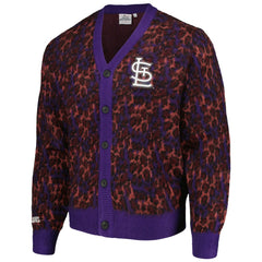 St. Louis Cardinals PLEASURES Cheetah Cardigan Button-Up Sweater - Purple