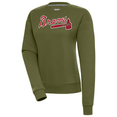 Atlanta Braves Antigua Women's Victory Pullover Sweatshirt - Olive Pullover