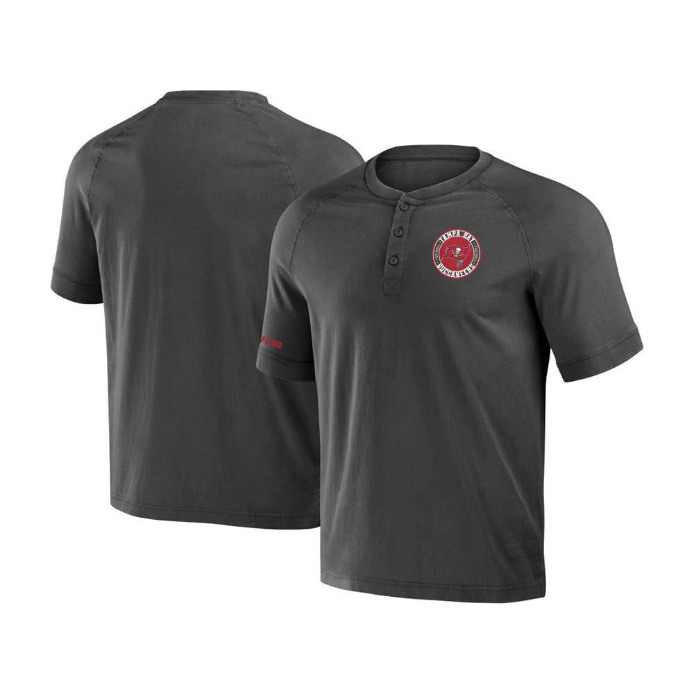 Tampa Bay Buccaneers NFL x Darius Rucker Collection Washed Raglan Henley T-Shirt - Pewter T-shirts