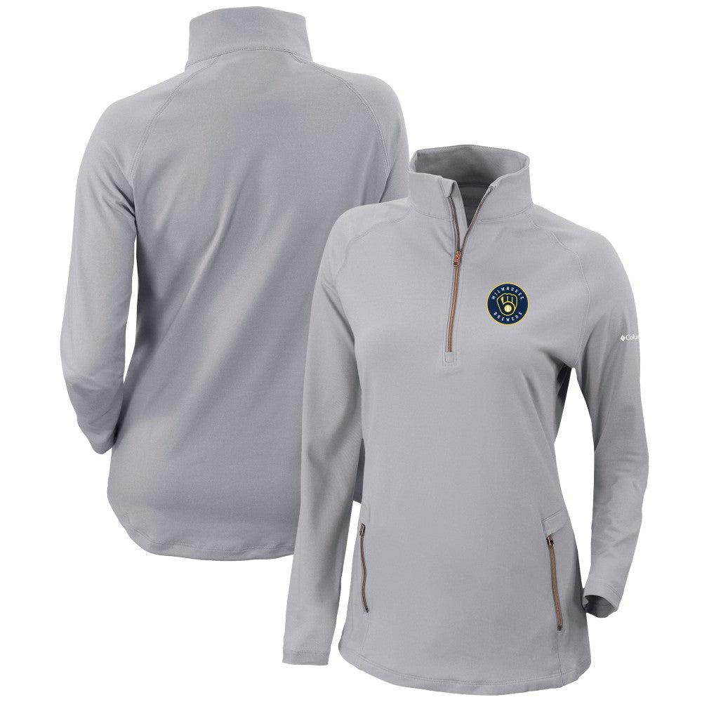 Milwaukee Brewers Columbia Women's Omni-Wick Outward Nine Quarter-Zip Pullover Top - Gray Pullover