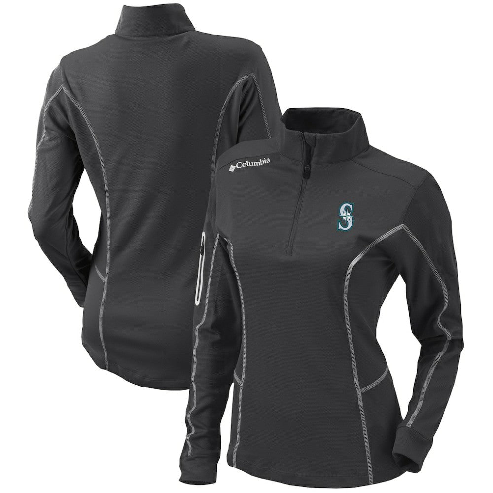 Seattle Mariners Columbia Women's Omni-Wick Shotgun Quarter-Zip Pullover Top - Charcoal Pullover