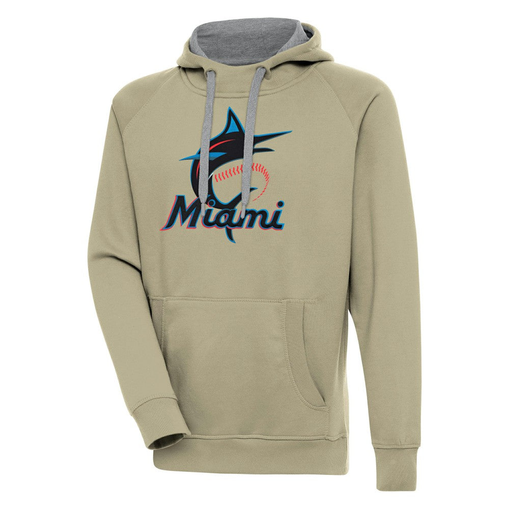 Miami Marlins Antigua Victory Pullover Hoodie - Khaki Hoodies