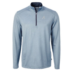 Atlanta Braves Cutter & Buck Virtue Eco Pique Micro Stripe Recycled Quarter-Zip Pullover Top - Light Blue/Navy Pullover
