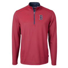 Boston Red Sox Cutter & Buck Virtue Eco Pique Micro Stripe Recycled Quarter-Zip Pullover Top - Red/Navy Pullover