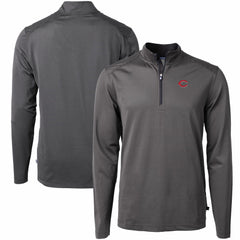 Cincinnati Reds Cutter & Buck Virtue Eco Pique Micro Stripe Recycled Quarter-Zip Pullover Top - Black/Gray Pullover