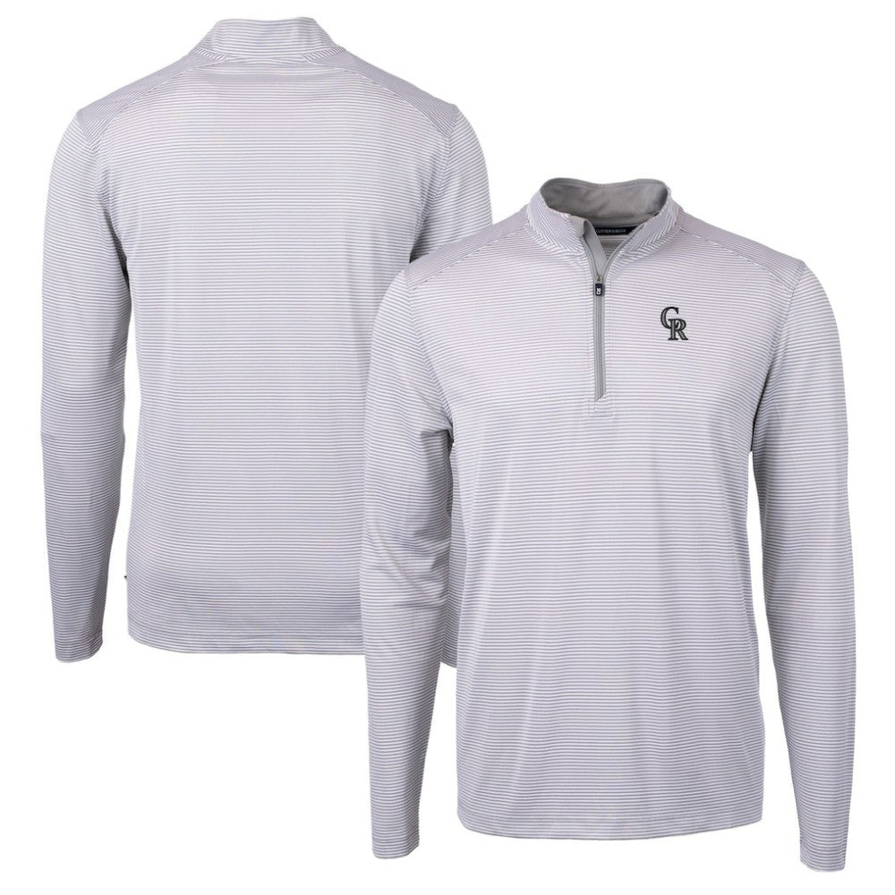 Colorado Rockies Cutter & Buck Virtue Eco Pique Micro Stripe Recycled Quarter-Zip Pullover Top - Gray/White Pullover