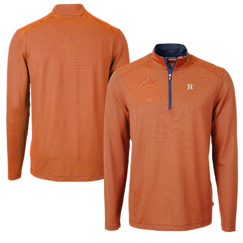 Houston Astros Cutter & Buck Virtue Eco Pique Micro Stripe Recycled Quarter-Zip Pullover Top - Orange/Navy Pullover