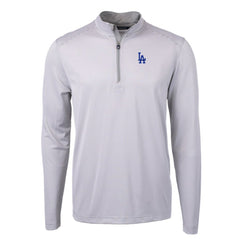 Los Angeles Dodgers Cutter & Buck Virtue Eco Pique Micro Stripe Recycled Quarter-Zip Pullover Top - Gray/White Pullover