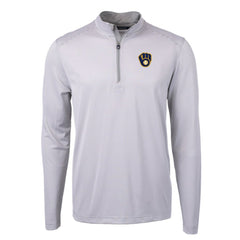 Milwaukee Brewers Cutter & Buck Virtue Eco Pique Micro Stripe Recycled Quarter-Zip Pullover Top - Gray/White Pullover