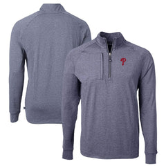 Philadelphia Phillies Cutter & Buck Adapt Eco Knit Stretch Recycled Quarter-Zip Pullover Top - Heather Navy Pullover