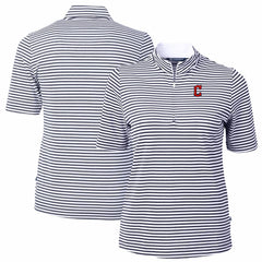 Cleveland Guardians Cutter & Buck Women's Virtue Eco Pique Stripe Top - Navy Tops