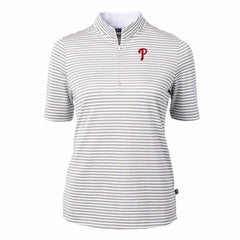 Philadelphia Phillies Cutter & Buck Women's Virtue Eco Pique Stripe Top - Gray Tops