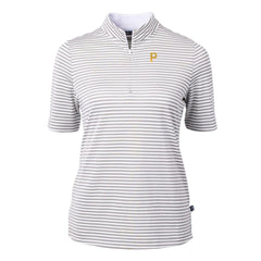 Pittsburgh Pirates Cutter & Buck Women's Virtue Eco Pique Stripe Top - Gray Tops