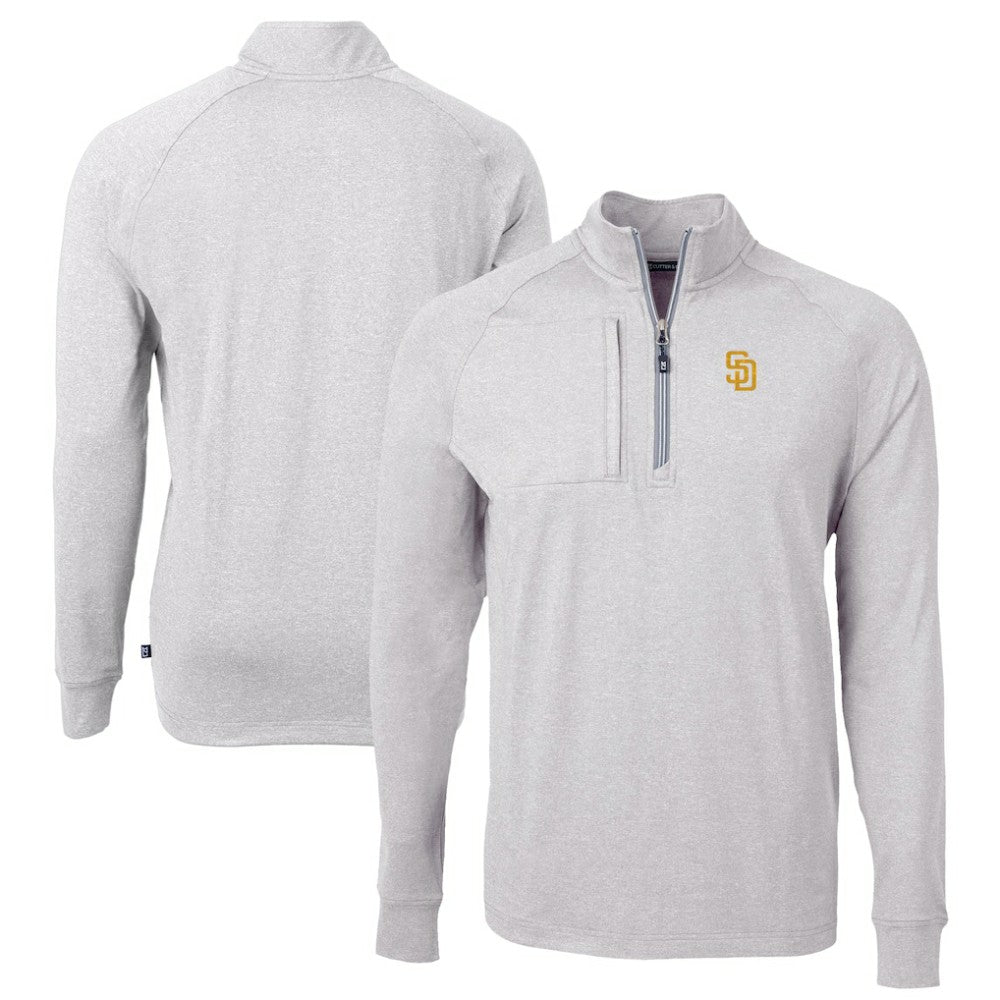San Diego Padres Cutter & Buck Big & Tall Adapt Eco Knit Stretch Recycled Quarter-Zip Pullover Top - Heather Gray Pullover