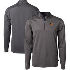 Baltimore Orioles Cutter & Buck Virtue Eco Pique Micro Stripe Big & Tall Recycled Quarter-Zip Pullover Top - Black/Gray Pullover