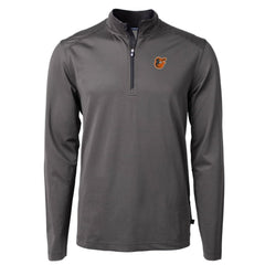 Baltimore Orioles Cutter & Buck Virtue Eco Pique Micro Stripe Big & Tall Recycled Quarter-Zip Pullover Top - Black/Gray Pullover